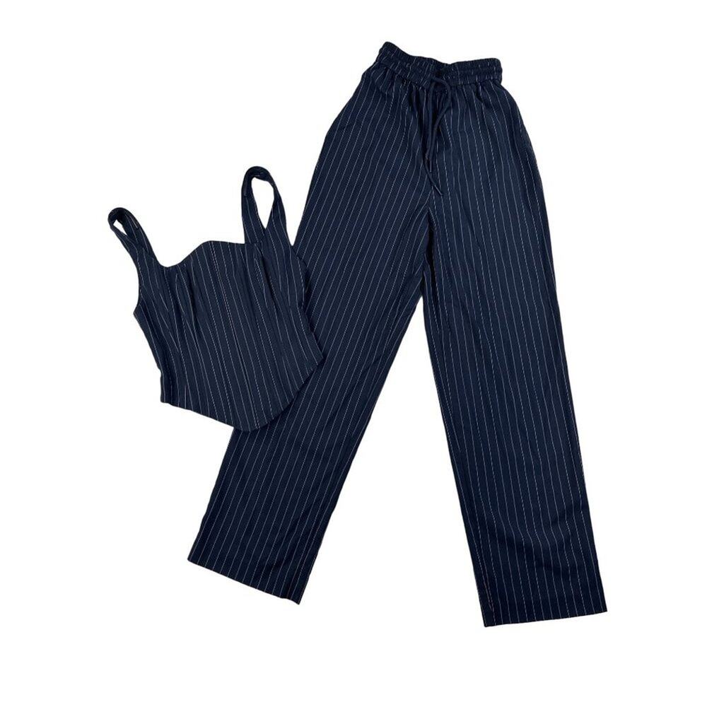 Mossman - Midnight Sky Pinstripe Top & Wide Leg Pants in Navy